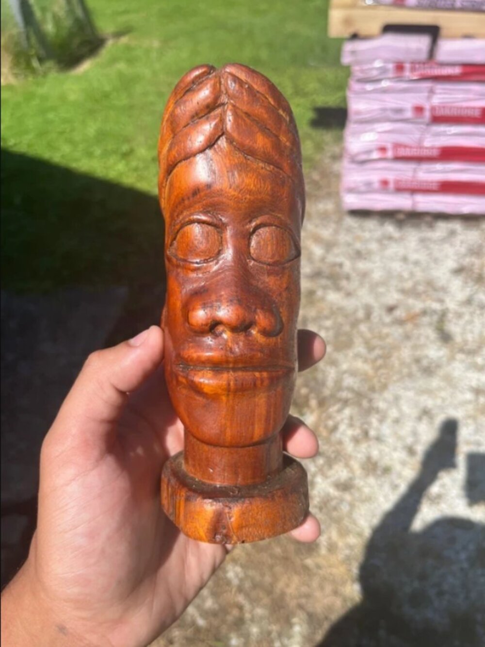 Hand-Carved Wooden Bust Sculpture Face Wood Primitive Folk Art Statue African Hu
